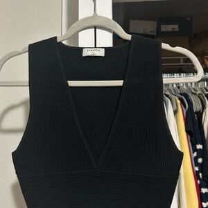 Aritzia Babaton Black V-Neck Knit Top